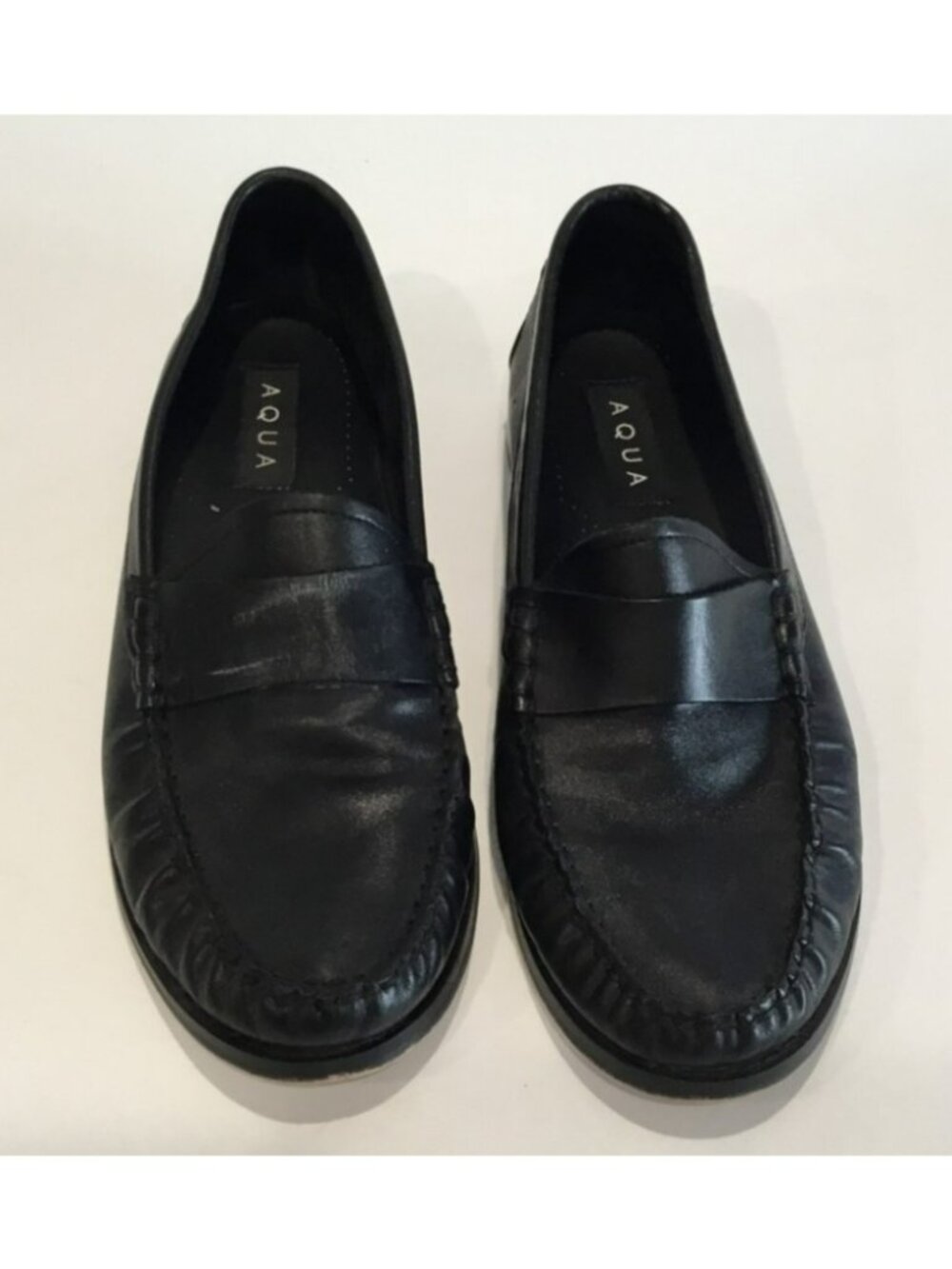 Aqua Black Leather Penny Loafers Women's Size 9.5 Classic Work Wear Flat